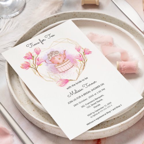  Pink Bridal Shower Tea Pot Party Invitation