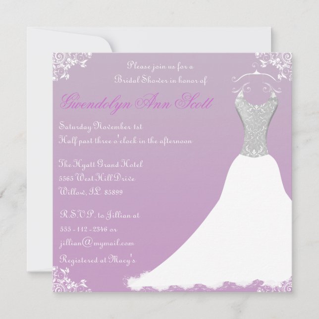 Pink Bridal Shower Wedding Gown Invitation (Front)