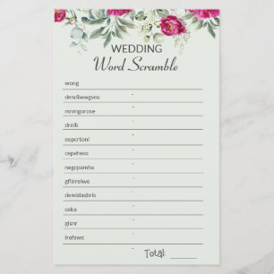 Pink Bridal Shower Word Scramble Game