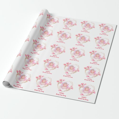 Pink Bridal Tea Party Rose Gold Floral Name Wrapping Paper