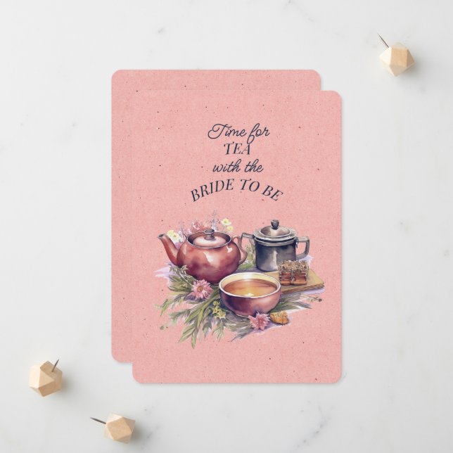 Pink Bridal Tea Party Teapot Invitation (Front/Back In Situ)