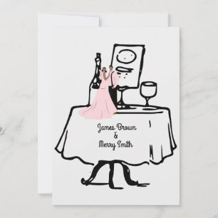 Pink Bride and Groom Table Black and White Wedding Invitation