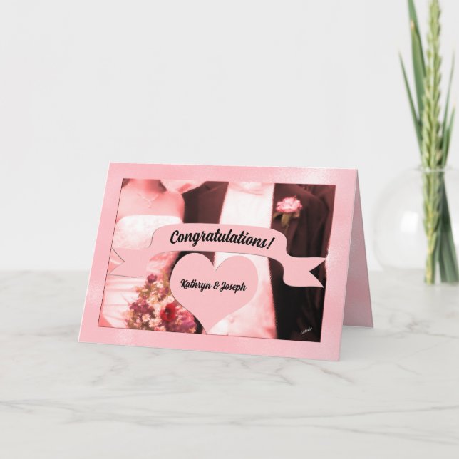 Pink Bride and Groom Wedding Congratulations Card (Front)