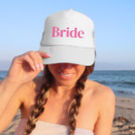 Pink Bride Bachelorette Trucker Hat<br><div class="desc">Fun,  flirty pink with simple vertical block lettering for the bride to wear at the bachelorette party. Pretty keepsake favor for your girls weekend! Message me if you want something different than what you see here-happy to create something custom for you.</div>