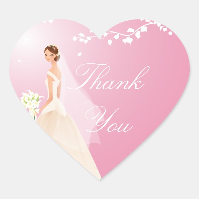 Pink Bride Bridal Shower Heart Sticker (Front)