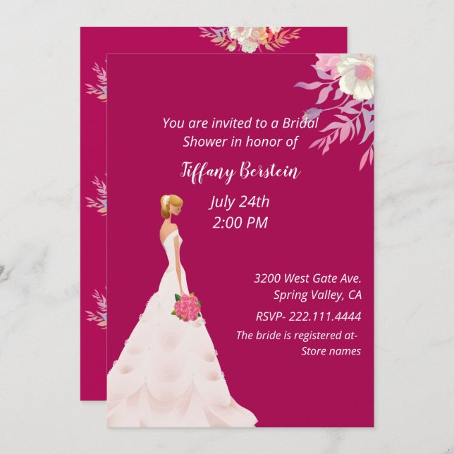 Pink Bride Bridal Shower  Invitation (Front/Back)