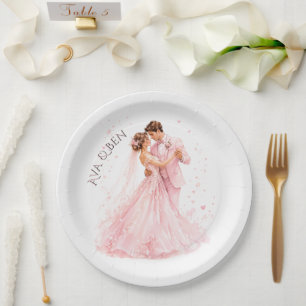 Pink Bride & Groom Dancing Wedding Paper Plates