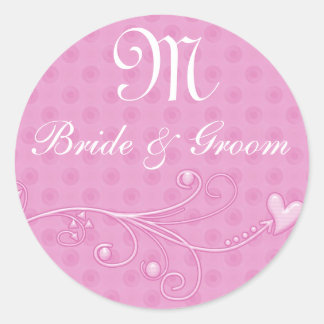 Pink Bride & Groom  Monogram Sticker