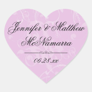 Pink Bride Groom Names Hart-Shaped Wedding Sticker