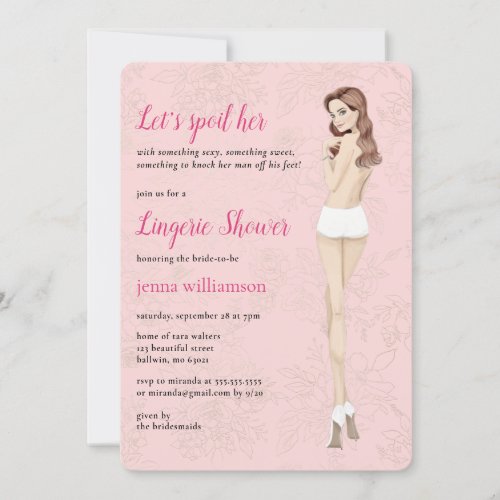 Pink bride in her panties lingerie shower invitation