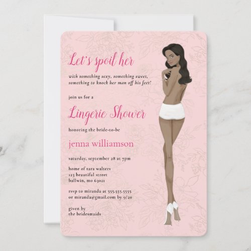 Pink bride in her panties lingerie shower invitation
