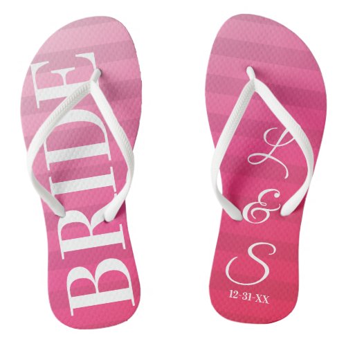 Pink Bride Monogram Stripes Pair of Flip Flops
