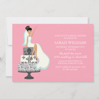 Pink Bride on Wedding Cake Invitation