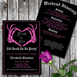 Pink Bride or Die Gothic Skeleton Bachelorette Invitation