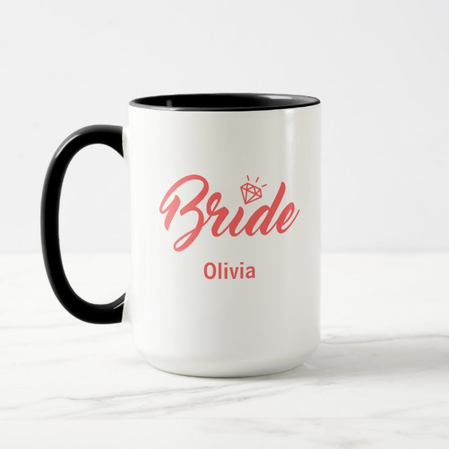 Pink Bride Script Typography Bachelorette Wedding Mug (Left)