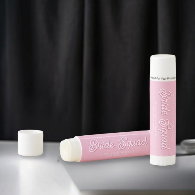 Pink, bride squad bachelorette party favors lip balm (Creator Uploaded)