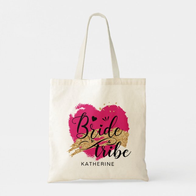 Pink Bride Tribe Personalized Gift for Bridesmaid Tote Bag (Back)