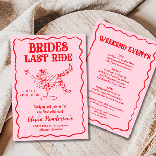 Pink Brides Last Ride Bachelorette Party Invitation