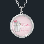 Pink Bridesmaid Cupcake Wedding Gift Necklace<br><div class="desc">Necklace features an original marker illustration of a frosted cupcake on a pale pink background,  and BRIDESMAID in a fun pink font. Simply personalize with your event date. A perfect gift for your bridesmaids!</div>
