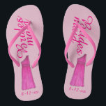 Pink Bridesmaid Dress Wedding Party Flip Flops<br><div class="desc">Flip flops feature an original marker illustration of a pretty pink bridesmaid/maid of honor dress, with BRIDESMAID in a fun font. Great little gift for your wedding party! Simply personalize with the date of your event. Coordinating designs available for other bridal party members. Designer is available to create and upload...</div>
