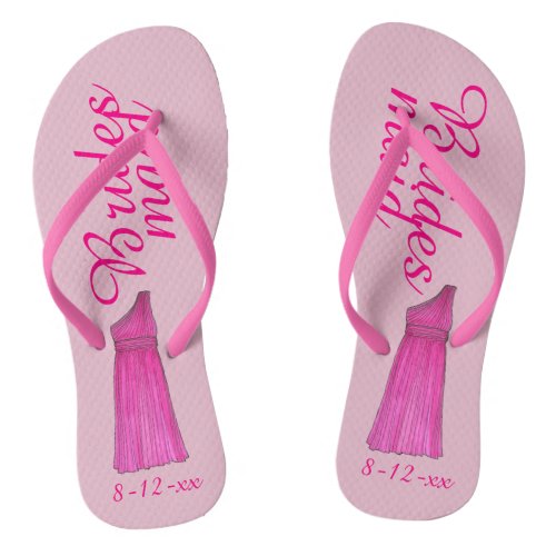 Pink Bridesmaid Dress Wedding Party Flip Flops