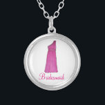Pink Bridesmaid Dress Wedding Party Necklace<br><div class="desc">Necklace features an original marker illustration of a pink bridesmaid dress,  with BRIDESMAID in a fun font. A great bridal party gift!</div>