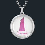 Pink Bridesmaid Dress Wedding Party Necklace<br><div class="desc">Necklace features an original marker illustration of a pink bridesmaid dress,  with BRIDESMAID in a fun font. A great bridal party gift!</div>