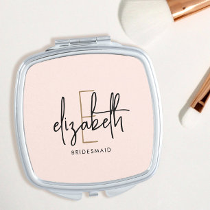Pink Bridesmaid Gift Elegant Script Compact Mirror
