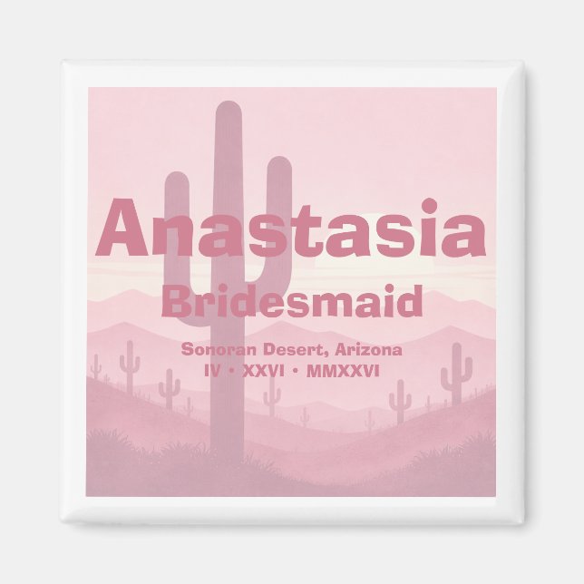Pink Bridesmaid Gift – Personalized Bridesmaid  Magnet (Front)