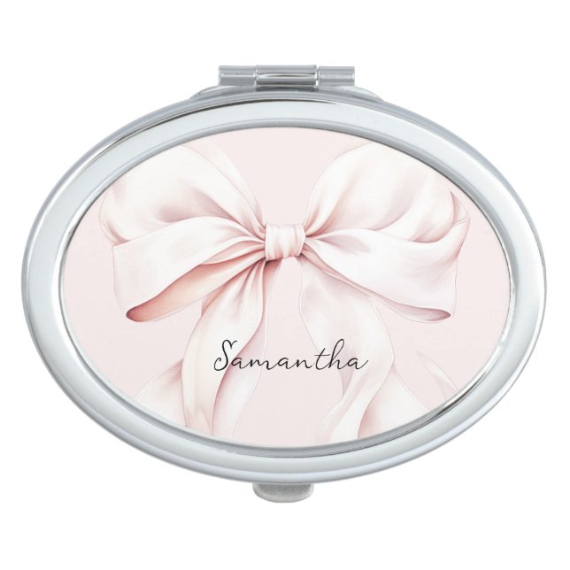Pink Bridesmaid Gift Script Name Compact Mirror (Front)