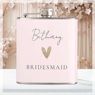 Pink Bridesmaid Heart Modern Script  Flask