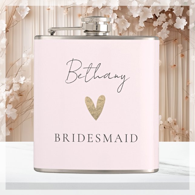 Pink Bridesmaid Heart Modern Script  Flask (Creator Uploaded)