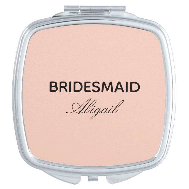 Pink bridesmaid survival kit gift elegant script compact mirror (Front)