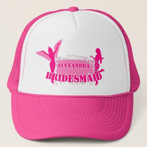 Pink bridesmaids bachelorette party trucker hat