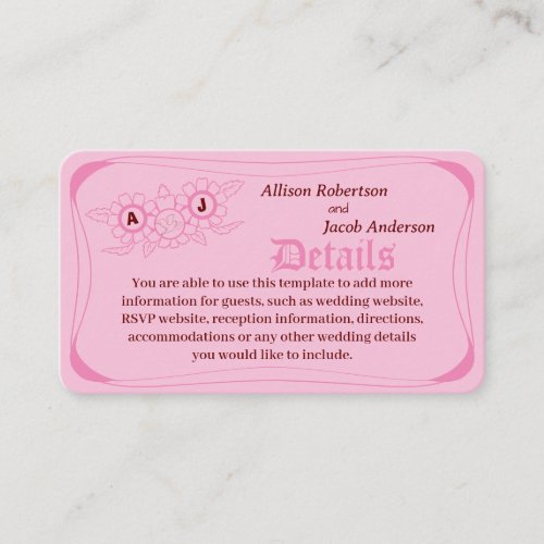 Pink Bright and bold Wedding Enclosure card