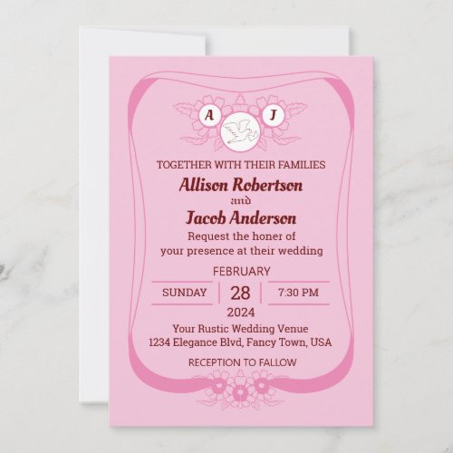 Pink Bright and bold wedding Invitation