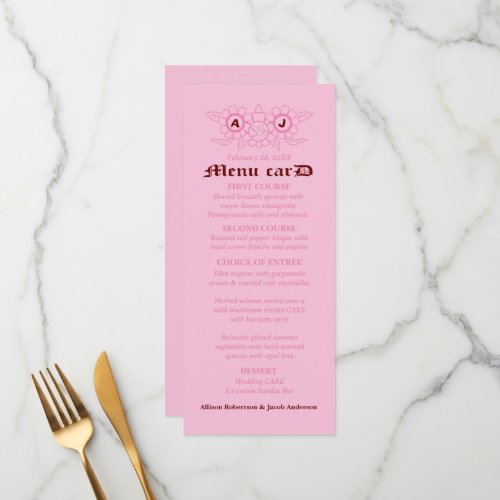 Pink Bright and bold Wedding Menu Card