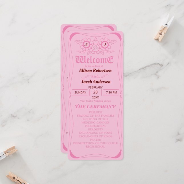 Pink Bright and bold Wedding Program (Front/Back In Situ)