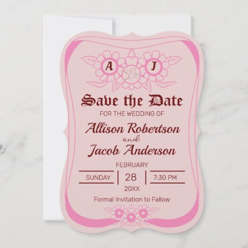 Pink Bright and bold wedding Save the Date Invitat