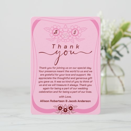 Pink Bright and bold Wedding Thank you card