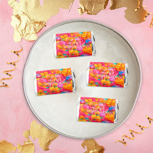 Pink Bright Floral Gold Disco Ball Happy Birthday Hershey's Miniatures