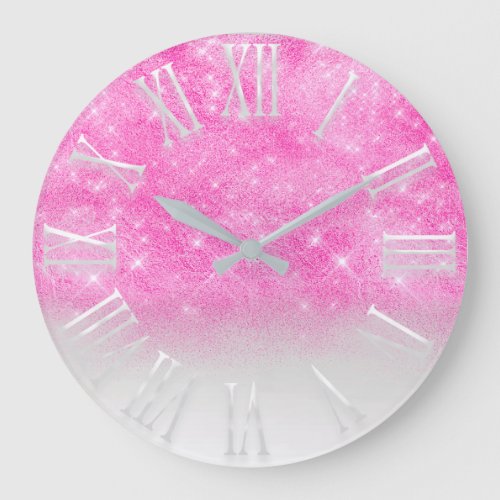 Pink Bright Glitter effect White Spark Princess Large Clock