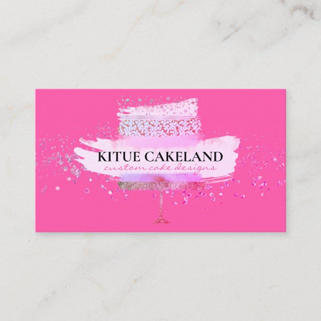 Pink Bright Neon Girly Home Bakery Cake Business Card (Front)