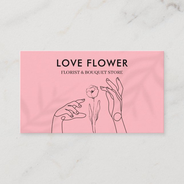 Pink Bright Touching the Flower with Hands Business Card (Front)
