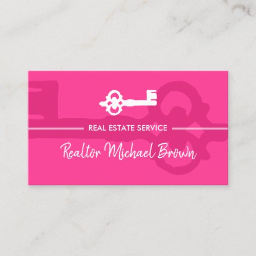 Pink Bright Vintage Key Real Estate Business Card