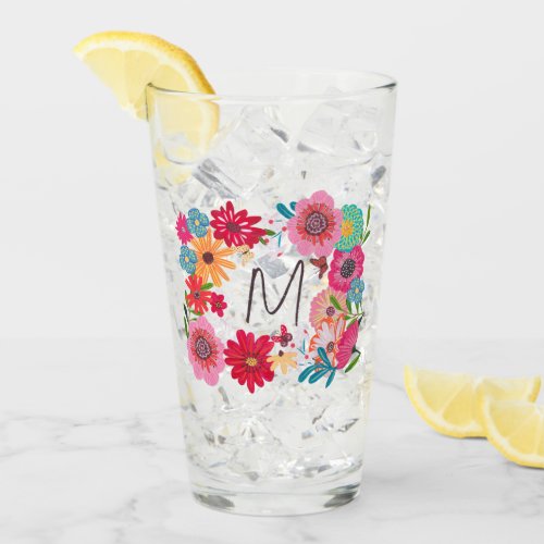 Pink Bright Wildflower Bridal Shower Glass