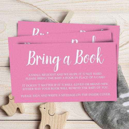 Pink Bring a Book Baby Shower Enclosure Card