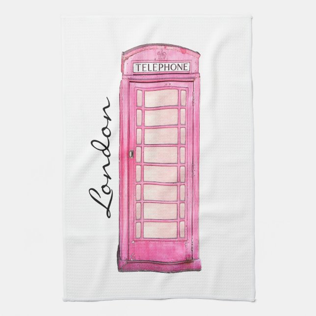 Pink - British phone booth - London tea-towel Towel (Vertical)