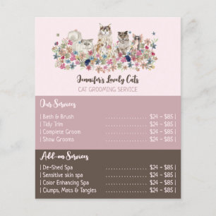 Pink Brochure Cats Groomer Service Offers Flyer