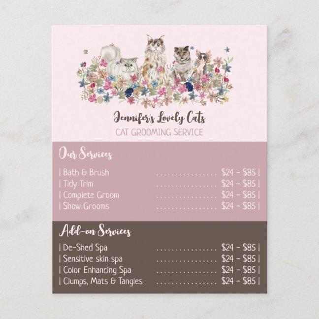 Pink Brochure Cats Groomer Service Offers Flyer